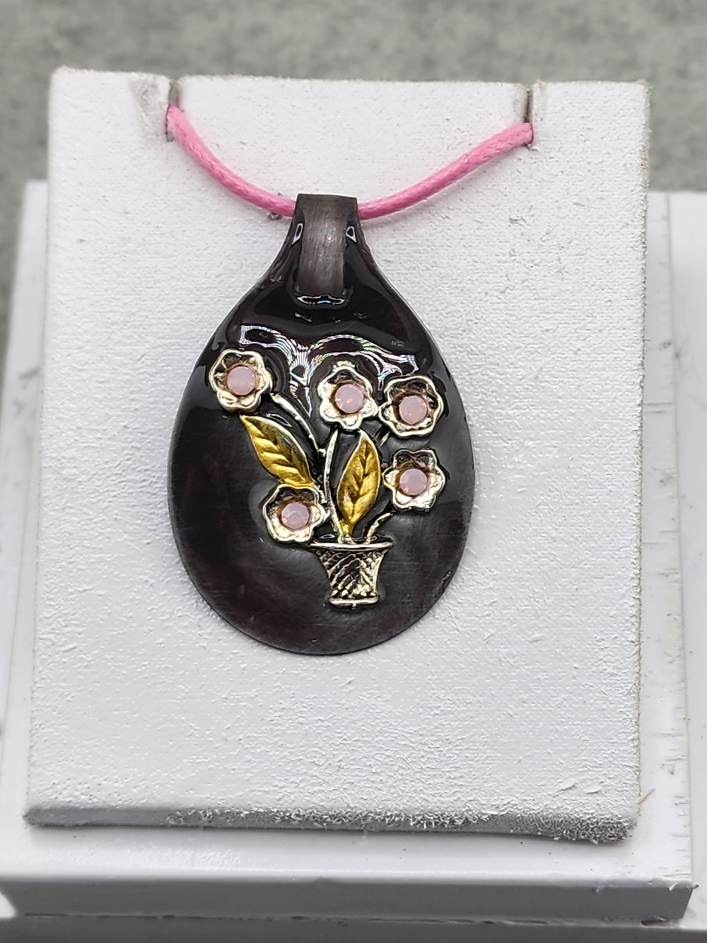 Floral Spoon Pendant Necklace with Pink Accents